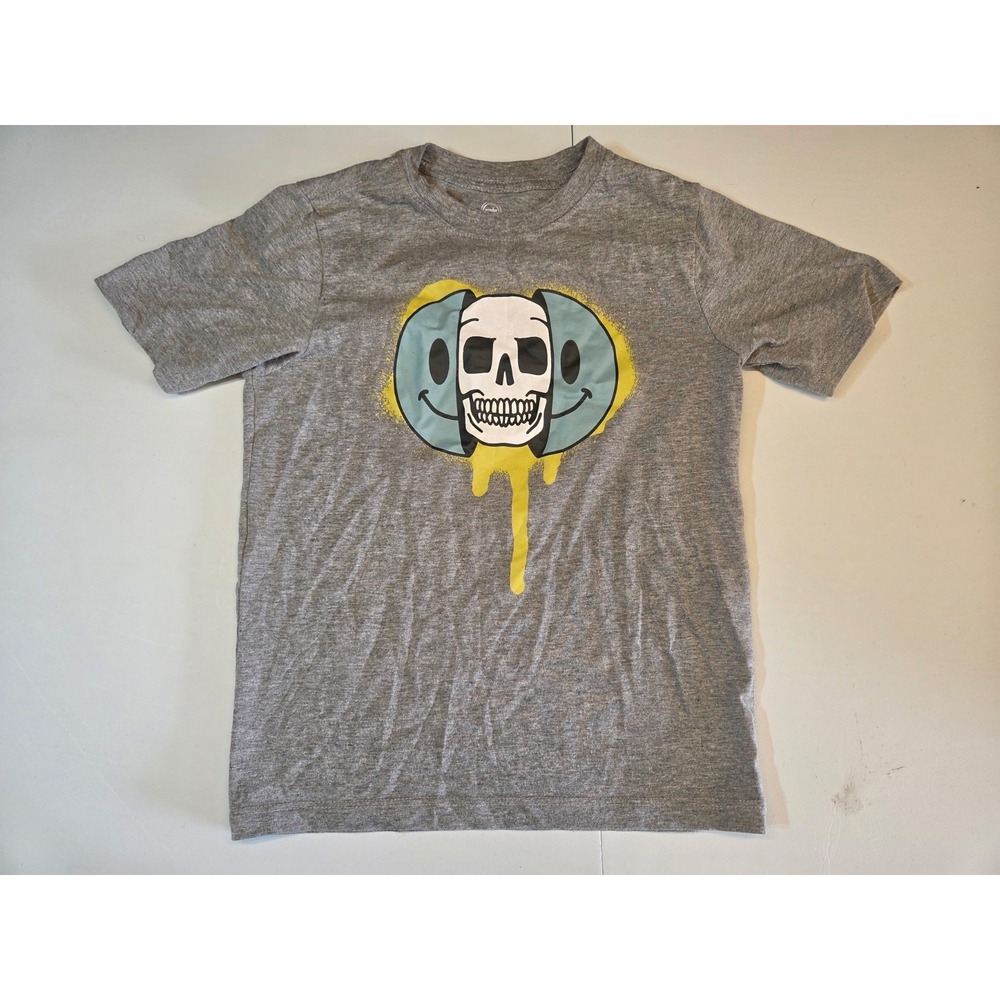 M449 Wonder Nation Boys M 8 Gray Skull Smiley Graphic T Shirt Cotton Blend